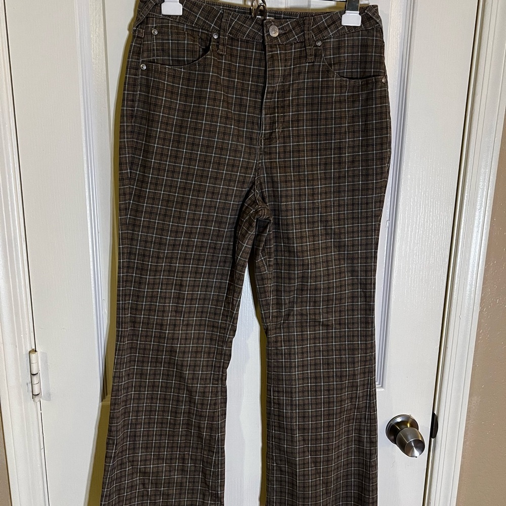 Cleo + Wolf Brown Plaid Ultra High-Rise Kick Flair
